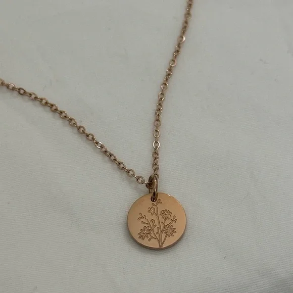 Aster Rose Gold Stainless Steel September Birth Flower Necklace Mother’s Day - Picture 6 of 8